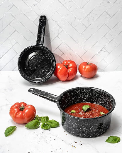 Granite Ware Non-Stick Saucepan Set with Steel Core, 1 & 2 Quart - Durable & Scratch-Resistant Pot for Soups and Sauces - Fast, Even Heating - Non-Toxic Cookware Essentials (Speckled Black) - Image 2