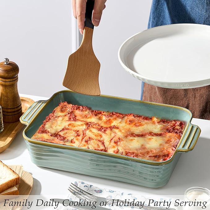 Ceramic Baking Dish Set of 3, Casserole Dishes for Oven, Square Porcelain Bakeware Set with Handles, Lasagna Baking Pan for Cooking, Perfect for Baking and Serving, Housewarming, Halloween, Thanksgiving, Christmas, New Year- Green - Image 3