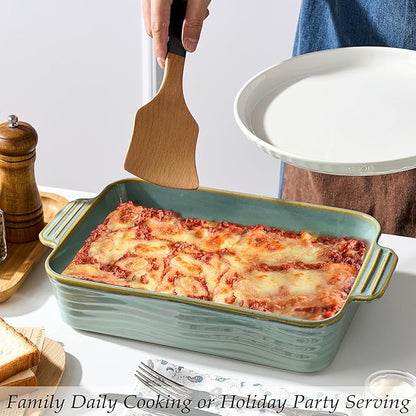 Ceramic Baking Dish Set of 3, Casserole Dishes for Oven, Square Porcelain Bakeware Set with Handles, Lasagna Baking Pan for Cooking, Perfect for Baking and Serving, Housewarming, Halloween, Thanksgiving, Christmas, New Year- Green - Image 3
