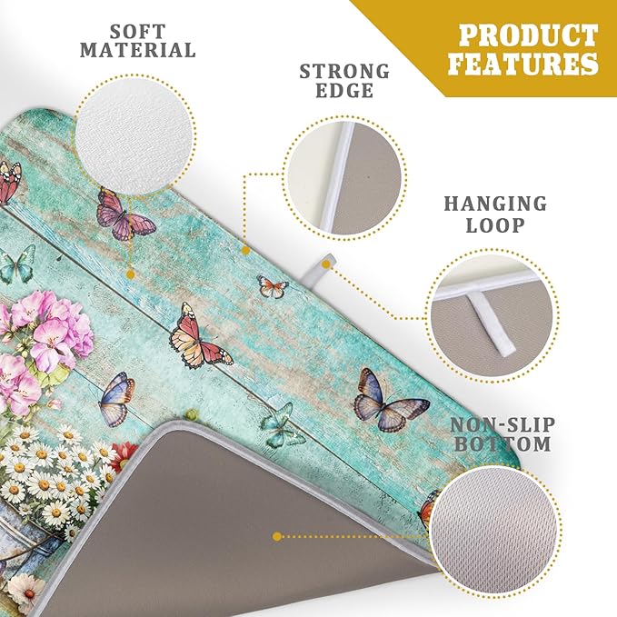 Spring Floral Rustic Dish Drying Mat for Kitchen Counter Absorbent Microfiber Large Drying Pad 18 x 24 Inch Flowers Jars - Image 4