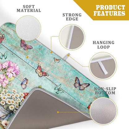 Spring Floral Rustic Dish Drying Mat for Kitchen Counter Absorbent Microfiber Large Drying Pad 18 x 24 Inch Flowers Jars - Image 4