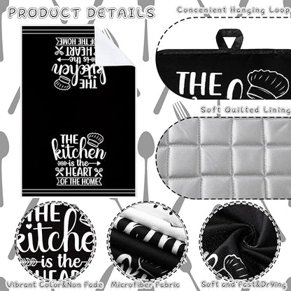 Sratte 6 Pcs Kitchen Decor Accessories Set Farmhouse Towels Pot Holders Oven Mitts Set 2 Dish Towels 2 Potholders 2 Cooking Mittens Oven Glove for Christmas Baking Cooking Supply(White,Kitchen) - Image 5