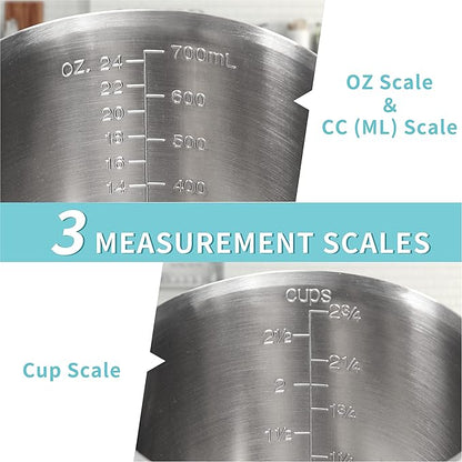 Measuring Cup, [Upgraded, 3 Measurement Scales, Including Cup Scale, ML Scale, Ounce Scale], Newness Stainless Steel Measuring Cup with Marking with Handle, 24 Ounces (0.7 Liter, 3 Cup) (Pack of 2) - Image 2