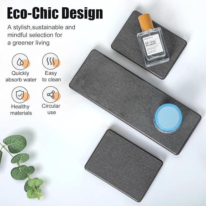 3PCS Stone Drying Tray, Water Absorbing Stone Tray for Sink, Stones Soap Trays, Fast Dry Diatomite Stones Mat,Used for Hand Soaps,Sponge,Toothbrush Holder in Bathroom Counter and Kitchen Sinks - Image 3