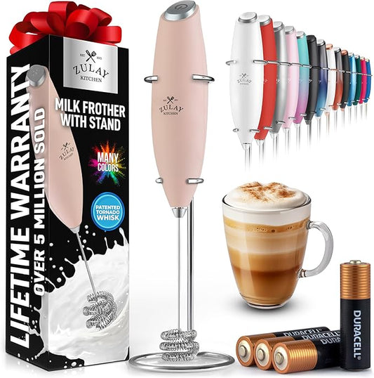 Zulay Kitchen Patented Tornado Triple Whisk Milk Frother with 4 Duracell Batteries – Handheld Foam Maker for Coffee, Lattes, Matcha & Hot Chocolate – Rich, Creamy Froth in Seconds - Spritz Pink by ZulayKitchen