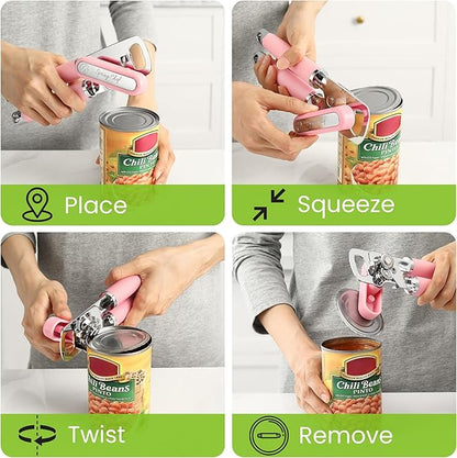 Spring Chef Stainless Steel Can Opener - Manual with Soft Grip Handles, Easy Turn, Heavy Duty Hand Can Openers for Seniors with Smooth Edge - Magnetic Lid Remover - Pink Lemonade - Image 8