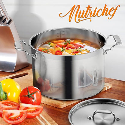 NutriChef 12-Quart Stainless Steel Stockpot with Stainless Steel Lid - 18/8 Food Grade Heavy Duty Large Stock Pot for Stew & Soup, Works w/Induction - Image 2