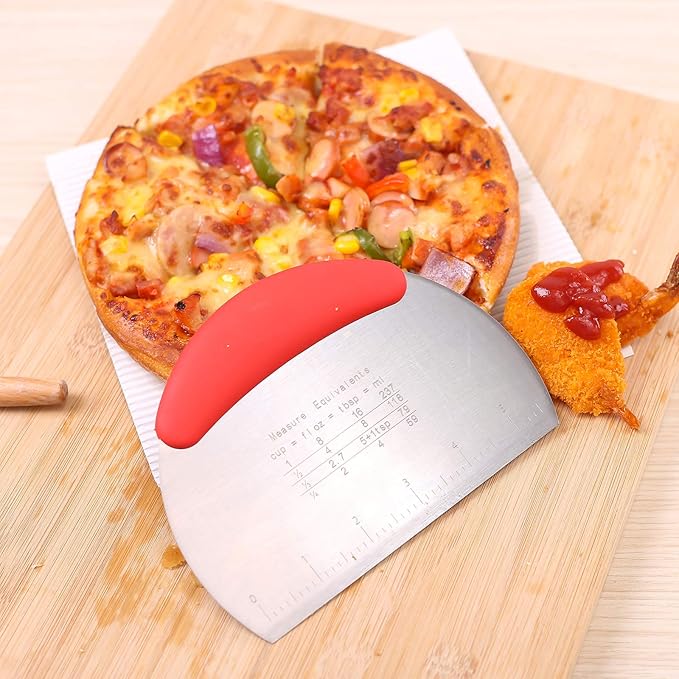 1 pcs Dough Pastry Scraper Chopper/Stainless Steel Dough Scraper Cutter with Ergonomic Rubber Non-Slip Grip/Dough Scraper Cutter/Pro Pastry Pizza Cutter Chopper (Red) - Image 8