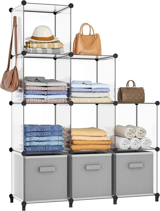 HOMIDEC Closet Organizers and Storage, 9 Cube Storage Organizer, Portable Closet Organizer Storage Cubes Shelves for Clothes, Bedroom, Wardrobe, Kids Room, Bathroom, Transparent by DecorateYourHome
