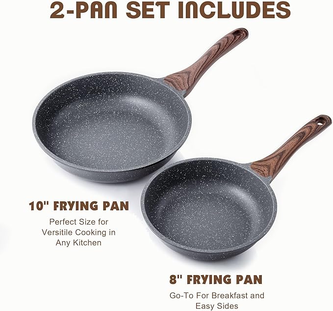 SENSARTE Nonstick Frying Pan Skillets, Swiss Granite Coating Omelette Pans, Healthy Cookware Chef's Pans, Free of Intentionally Added PFOA (8+10 Inch) - Image 4