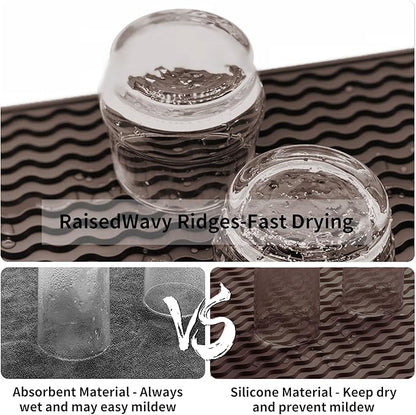 ZLR Silicone Dish Drying Mat & Heat Resistant Trivet (12" x 16") - Waterproof Counter Protector for Air Fryer, Coffee Maker - Non-Slip, BPA Free Kitchen Pad, Easy Clean Dishwasher Safe (Coffee) - Image 2