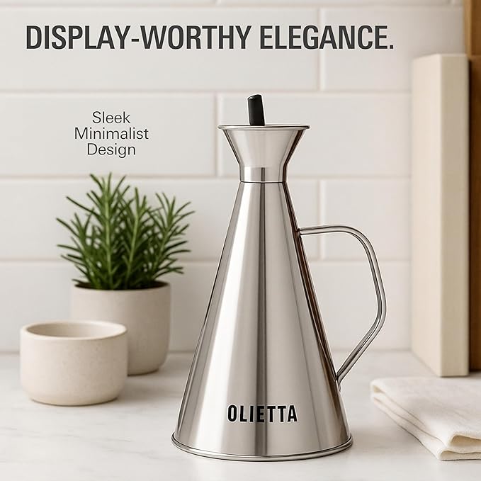 Olietta Olive Oil Dispenser Bottle Stainless Steel Non Drip Leak Proof No Mess Vinegar Pourer & Kitchen Drizzler 17 oz 500ML 0.5 Litre Great for Pouring & Drizzling Easy to Clean & Leakproof - Image 5