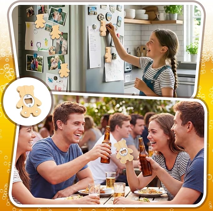 Vesici 24 Pcs Magnetic Bottle Opener 2.5" DIY Bamboo Bear Shape Baby Shower Bottle Opener Favors Wooden Beer Openers Fridge Refrigerator Magnet Gift for Baby Shower Guests Wedding Party Souvenirs - Image 5