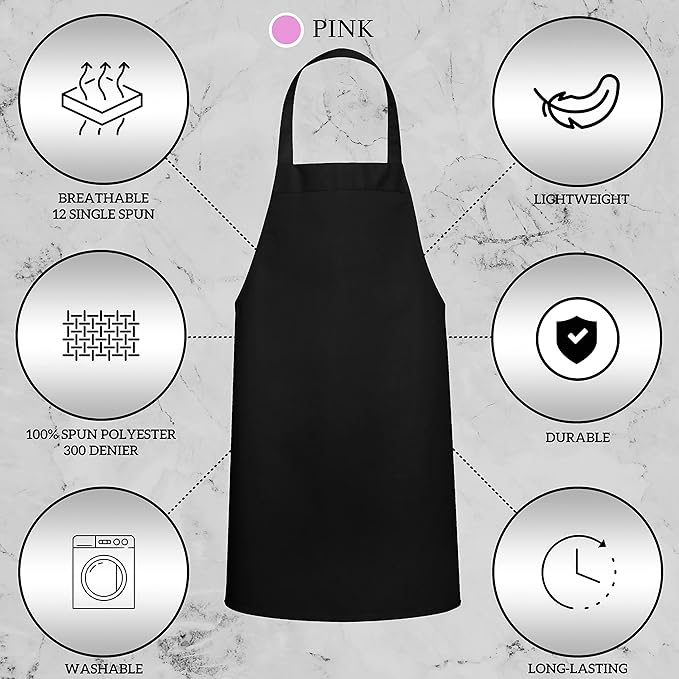 GREEN LIFESTYLE 2 Pack Chef Apron with Pockets – Grilling Aprons for Men, Waterproof Cooking Apron for BBQ, Work or Restaurant Use, Kitchen Aprons for Women with Pockets – Pink - Image 6