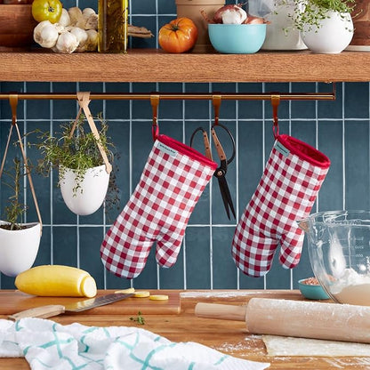KitchenAid Gingham Oven Mitt 2-Pack Set, Passion Red, 7"x13" - Image 2