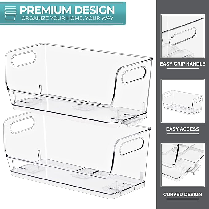 Sorbus Stackable Storage Bins Open Front, Clear Stackable Storage Bins, Pantry Bins for Storage and Organization, Acrylic Stackable Bins for Kitchen, Clear Pantry Organizer Bins (Small Wide 2 Pack) - Image 4