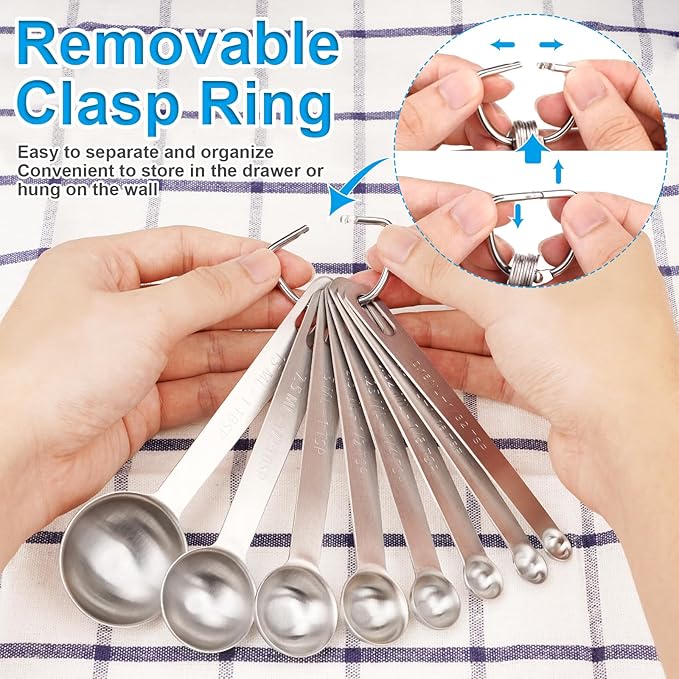 Upgrade 9 PCS Stainless Steel Measuring Spoons Set, Small Tablespoon, Teaspoons, Set 8 with Bonus Leveler for Dry and Liquid, Fits in Spice Jars, 1/32 1/16 1/8 1/4 1/2 1 tsp, 1/2 1 tbsp - Image 4