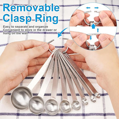Upgrade 9 PCS Stainless Steel Measuring Spoons Set, Small Tablespoon, Teaspoons, Set 8 with Bonus Leveler for Dry and Liquid, Fits in Spice Jars, 1/32 1/16 1/8 1/4 1/2 1 tsp, 1/2 1 tbsp - Image 4