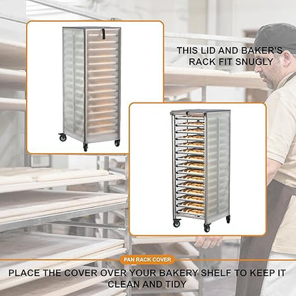 Commercial Bread Racks Cover with Zipper 20tier Sheet Pan Rack,23" W x 28" D x 64" H,PVC Frosted,High Density Waterproof Bread Rack Cover.