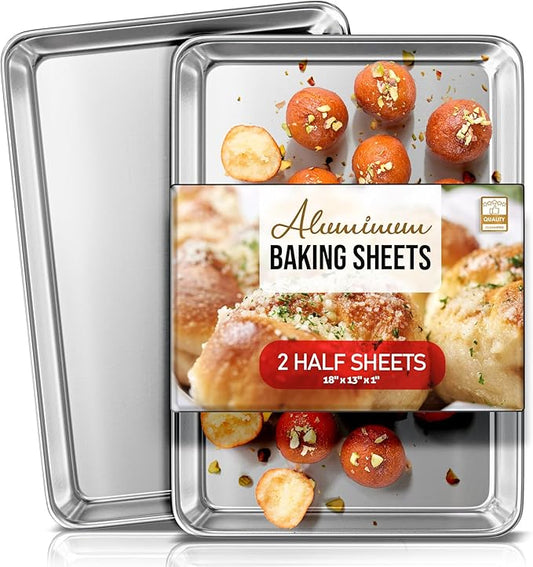 Eatex Aluminum Baking Sheet Set, 2 Pack Cookie Sheet Set, 18” x 13” Steel Baking Pan Set, Quality Cookie Sheets for Baking Nonstick, Half Sheet Baking Pans Set, Baking Sheets for Oven, Half Sheet Pan by Eatex