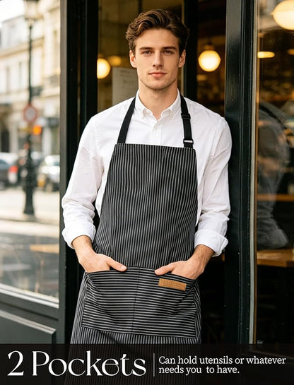2 Pack Kitchen Cooking Aprons, Soft Aprons for Women Men with 2 Pockets Chef Apron with Adjustable Neck Strap and Long Tie - Image 6
