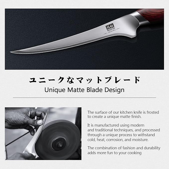 SHAN ZU Fillet Knife 7 inch, Razor Sharp Boning Knife for Meat in 10Cr15Mov Japanese High Carbon Steel Fish knife, Professional Kitchen with Flexible Blade and Ergonomic Pakkawood Handle - Image 5