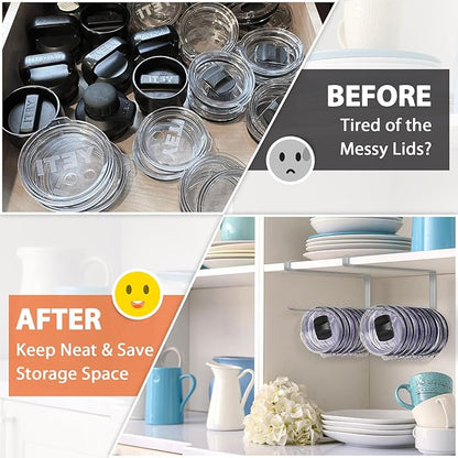 2 Pack Tumbler Lid Organizer, Horizontal Tumbler Lid Storage Hook to Hold Up 20 Lids, Space Saving Cup Lid Holders Under Cabinet Tumbler Lid Hook for Kitchen Organizer, Paper Towel Rack Hanger (Gray) - Image 5
