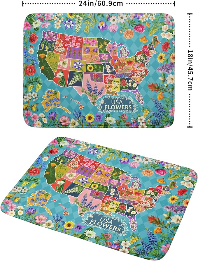 Flower Map Dish Drying Mat Colorful Floral Microfiber Large Dish Drying Pad for Kitchen Counter 18 X 24 In - Image 2