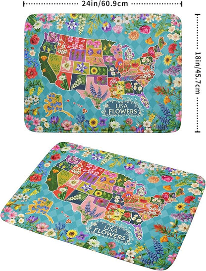 Flower Map Dish Drying Mat Colorful Floral Microfiber Large Dish Drying Pad for Kitchen Counter 18 X 24 In - Image 2