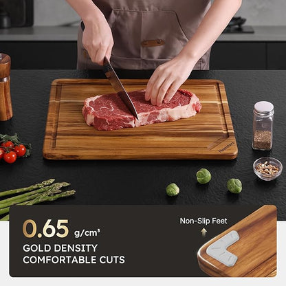 Teak Wood Cutting Board 17inch Wooden Chopping Board with Grip Handles Bamboo High-end Mother Gifts Best Mama Mommy Christmas Xmas Birthday Law Step Stepmom Have Everything Good Unique Present XL - Image 4