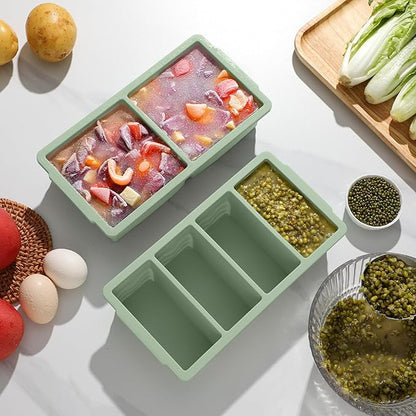 Silicone Freezer Molds for Soup with Lid, 1-Cup & 2-Cup Large Ice Cube Trays Food Storage Containers for Meal Prep, Freeze 500mL/250mL/125mL Portions – 2 Pack