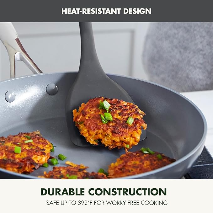 GreenPan Silicone Solid Turner Spatula, Flipping Cooking Kitchen Utensil, Flexible Rubber Nonstick Cookware, Rigid Steel Core, Heat-Resistant, Anti-Slip Handle, BPA-Free, Dishwasher Safe, Gray - Image 6