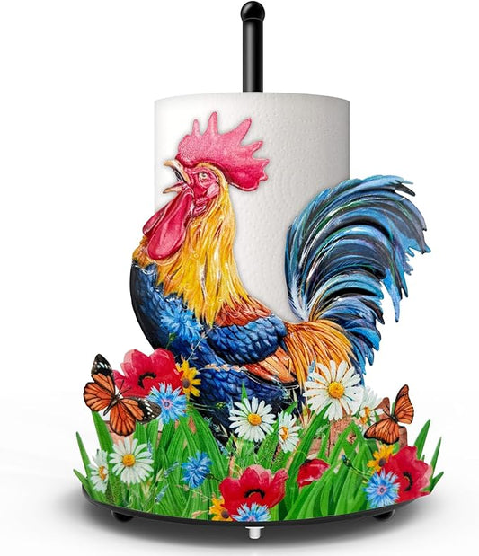 Hexagram Rooster Paper Towel Holder, Rooster Kitchen Bar Decor, Farmhouse Chicken Decor for Kitchen Bar Bathroom Countertop, Cottage core Chicken Housewarming Gifts for Women Men