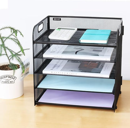 Supeasy 5 Trays Paper Organizer Letter Tray with Handle-Mesh Desk File Holders, Paper Sorter Desk Organizer for Office, Home, Classroom or School - Image 8