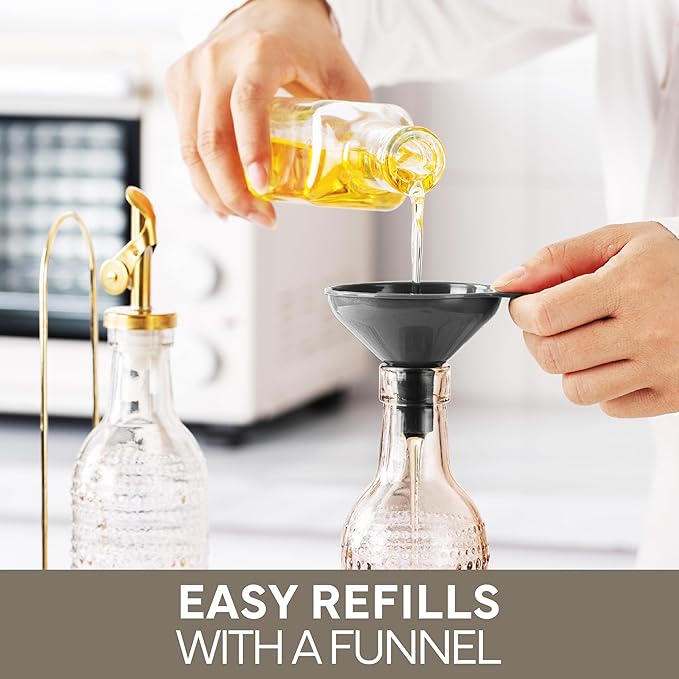 COOK WITH COLOR Glass Olive Oil Bottle Dispenser - 2 Pack- 17oz Oil and Vinegar Cruet - Olive Oil Carafe Decanter for Kitchen, Champagne Bubbles, Brown - Image 8