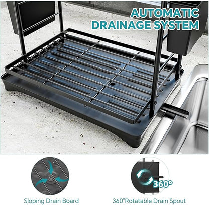 Simple Trending Dish Drying Rack, 2-Tier Dish Rack for Kitchen Counter, Large Dish Drainers Sink Organizers and Storage, Black - Image 7