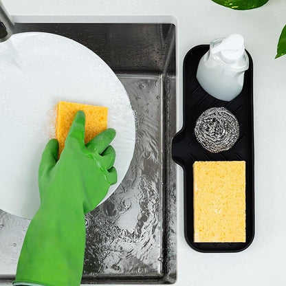 Zulay Kitchen Large Silicone Sponge Holder (12x4) – Flexible Sink Organizer Tray for Kitchen & Bathroom – Multipurpose Soap Dish for Sponges, Makeup, Trinkets & More (Black) - Image 3