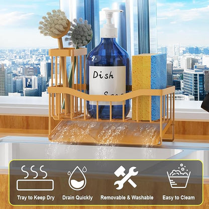 Fssvcd Maifan Sink Caddy Sponge Holder for Kitchen with Brush Holder and Stainless Steel Self Drain Tray, Rustproof Kitchen Sink Organizer for Sponge, Soap Dispenser Storage Accessories - Image 2