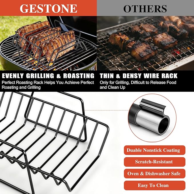 Roasting Rack for Turkey, Non-Stick Safe Coating Heavy-duty Turkey Rack for Roasting Pan, 2-in-1 Rib Rack for Smoker Grill, Roasting Rack Insert for Smokers, Oven Cooking
