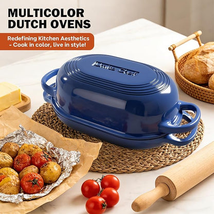 Enameled Cast Iron Dutch Oven for Bread Baking - incl. Sourdough Bread-Baking Supplies like Banneton Bread-Proofing Basket - 5QT Loaf Cast Iron Bread Oven Pan with Lid Meatloaf Pan with Lid, Sour Sough Tools, Lame(Blue） - Image 4