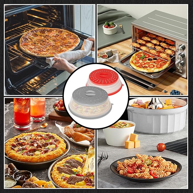 CasaCulina 2 Pack Collapsible Microwave Splatter Cover, Vented Microwave Lid with Hook Hole, Splatter Guard for Plate Dish Bowl, Vegetable Fruit Colander Multi-function Kitchen Gadget(Grey & Red) - Image 7