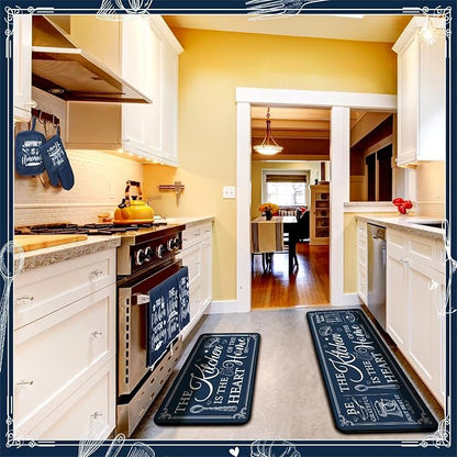 Fourluoo 10 Pcs Farmhouse Kitchen Decor and Accessories Set 4 Kitchen Towels 2 Pot Holders 2 Oven Mitts 2 Rugs for Cooking Baking Mom Housewarming Gifts(Dark Blue,Classic Style) - Image 4
