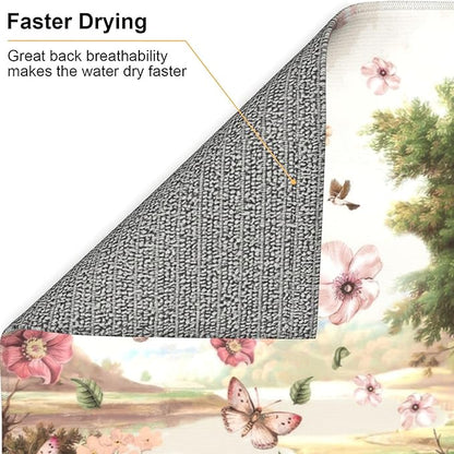 Retro Country Woods Deer Dish Drying Mat 16x18 Inch, Microfiber Absorbent Fast Dry Mat Flowers Butterfly Large Dish Mat Drying Kitchen Mat, Kitchen Drying Pad for Kitchen Counter Coffee Bar Decor