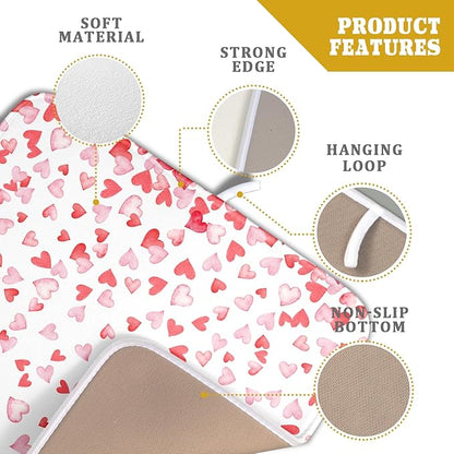 Valentine’s Day Dish Drying Mat for Kitchen Counter 18x16 Inch Watercolor Love Drying Mat with Absorbent Reversible Microfiber Pink Dish Drainer Mats Rack Pad for Coffee Countertop Protector