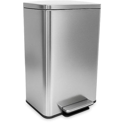 SIMPLI-MAGIC 50 Liter / 13.2 Gallon Soft-Close, Smudge Resistant Trash Can with Foot Pedal and Built in Filter- Stainless Steel, Sleek Finish by Simpli-Magic