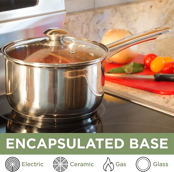 Ecolution Stainless Steel Sauce Pan, Encapsulated Induction Ready Cooking Pot with Glass Lid, Oven Safe, Dishwasher Safe Soup Pot, 3-Quart - Image 4