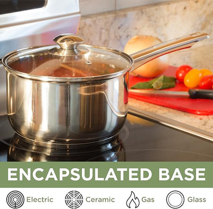 Ecolution Stainless Steel Sauce Pan, Encapsulated Induction Ready Cooking Pot with Glass Lid, Oven Safe, Dishwasher Safe Soup Pot, 3-Quart - Image 4