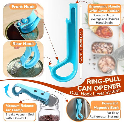 2 Pack 2-IN-1 Ring Pull Can Opener and Canning Jar Opener with Magnets,Can Openers for Seniors,Arthritis,Parkinson’s,Mason Jar Openers for Weak Hands,Releases Vacuum Seal,Magnetic Refrigerator Storage
