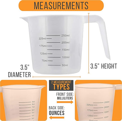 U.S. Kitchen Supply Plastic Measuring Cups with Handles - 8 oz (250 ml) Liquid Measuring Cup Set of 6 - Clear Microwave Safe Kitchen Cups - Measure in mL or Ounces, Measurement Cup for Cooking - Image 3