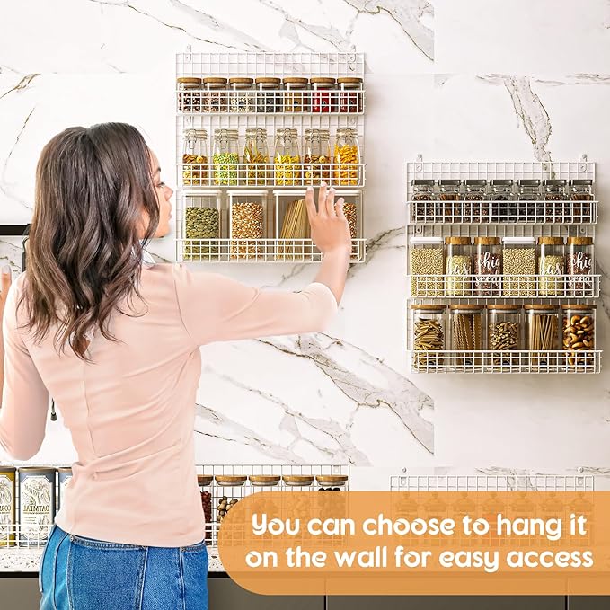 JKsmart 9-Tier Spice Rack Organizer with Door Hook, Wall Mount, and Extra Large Capacity for Pantry – Stylish White Design for Effortless Organization, Ultimate Kitchen Storage Solution - Image 3